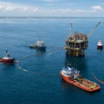 Embarcaciones realizan labores de contención frente a instalaciones petroleras de Pemex en Campeche