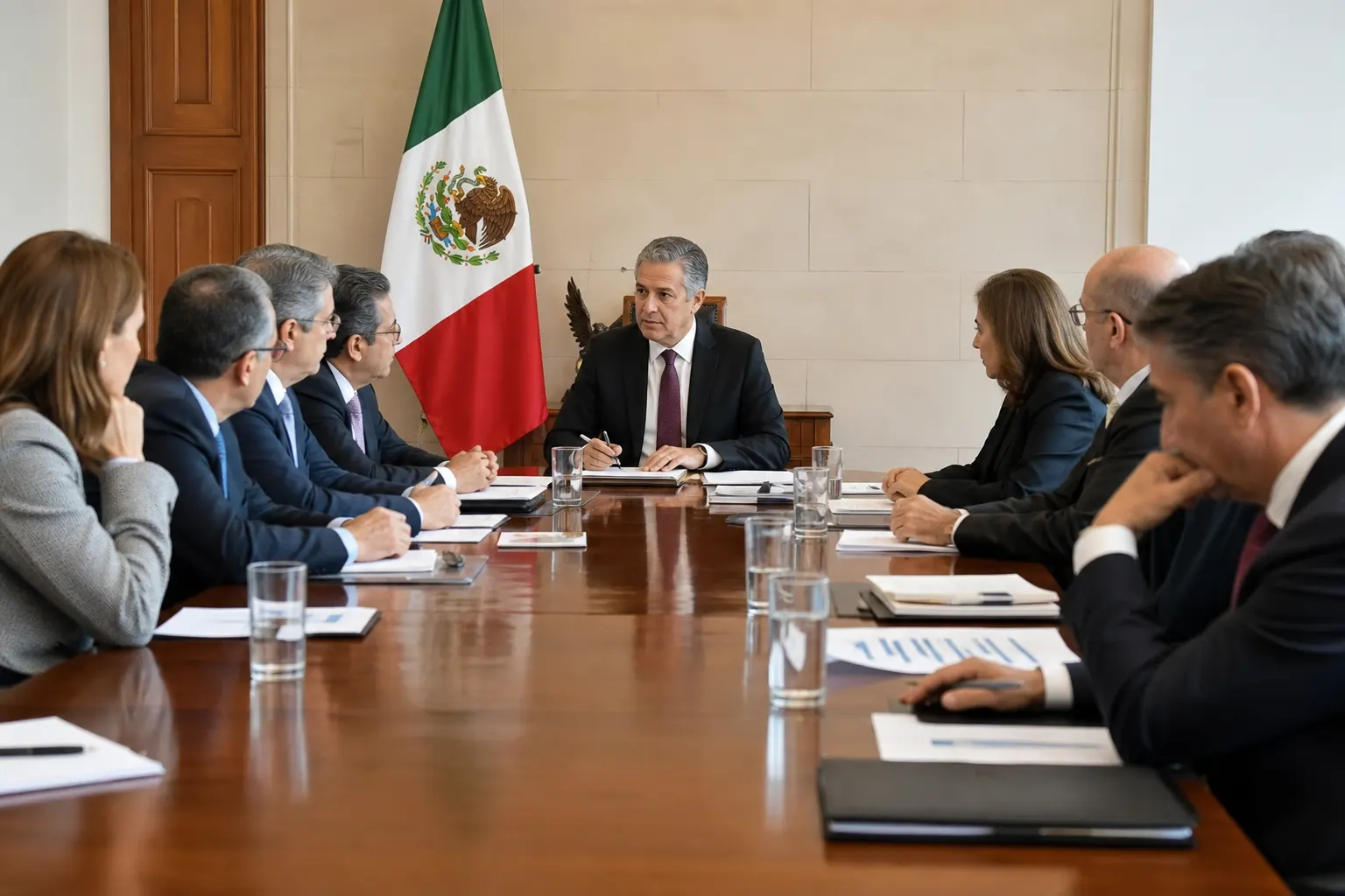 Funcionarios de Hacienda y representantes del CCE durante una mesa de diálogo sobre el Paquete Económico 2027