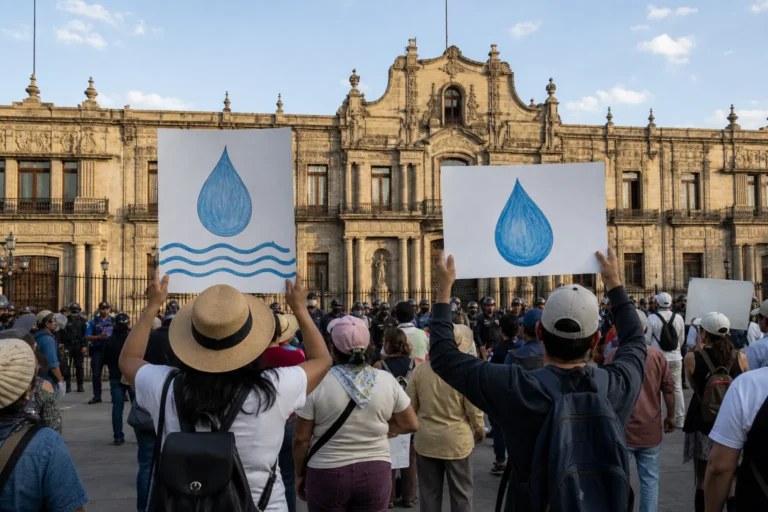 Protesta ciudadana por la crisis del agua frente al Palacio de Gobierno de Guadalajara