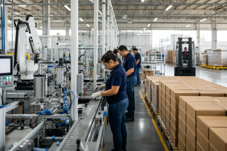 Trabajadores en una planta manufacturera del programa IMMEX en México