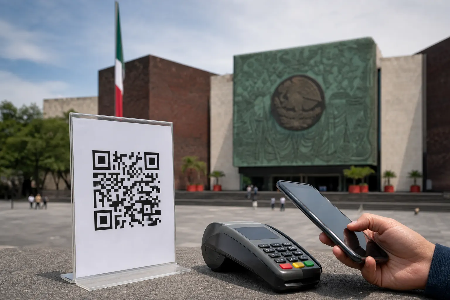 Palacio Legislativo de San Lázaro y una terminal para pagos digitales en México