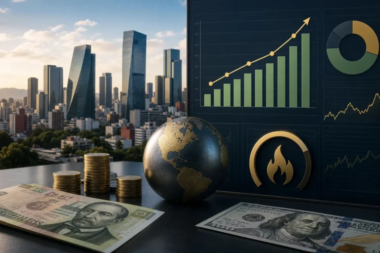 Gráfica de expectativas económicas de México con crecimiento del PIB de 1.4% para 2026